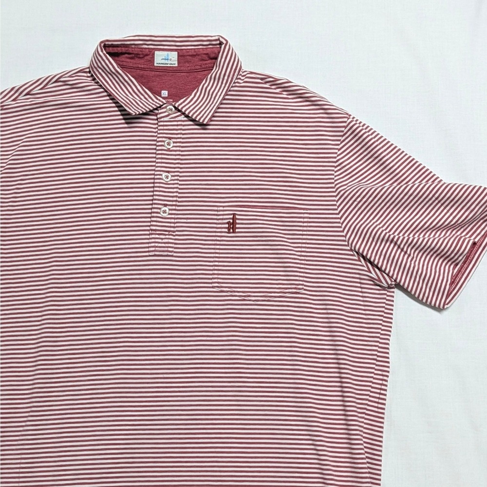 Johnnie-O Hangin Out Dante Polo Men's XL Malibu Red Striped Pocket Shirt